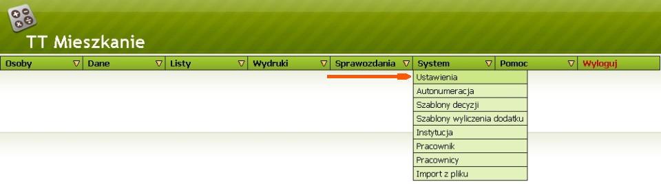 Menu - System->Ustawienia