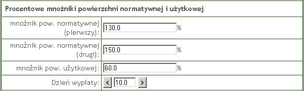Procentowy mnożnik powieżchni normatywnej i użytkowej