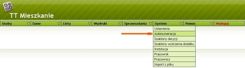 Menu - System->Autonumeracja