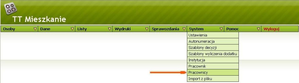 Menu System->Pracownicy
