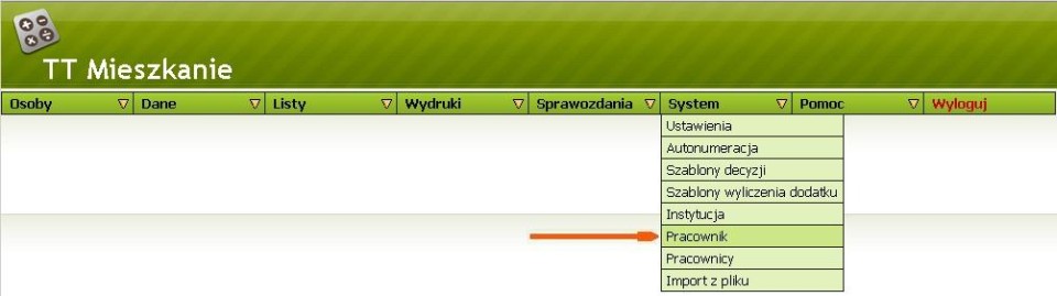 Menu System->Pracownik