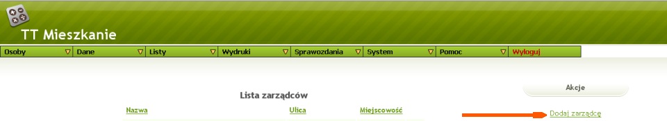 Ekran - lista zarządców