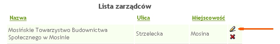 Ekran - lista zarządców